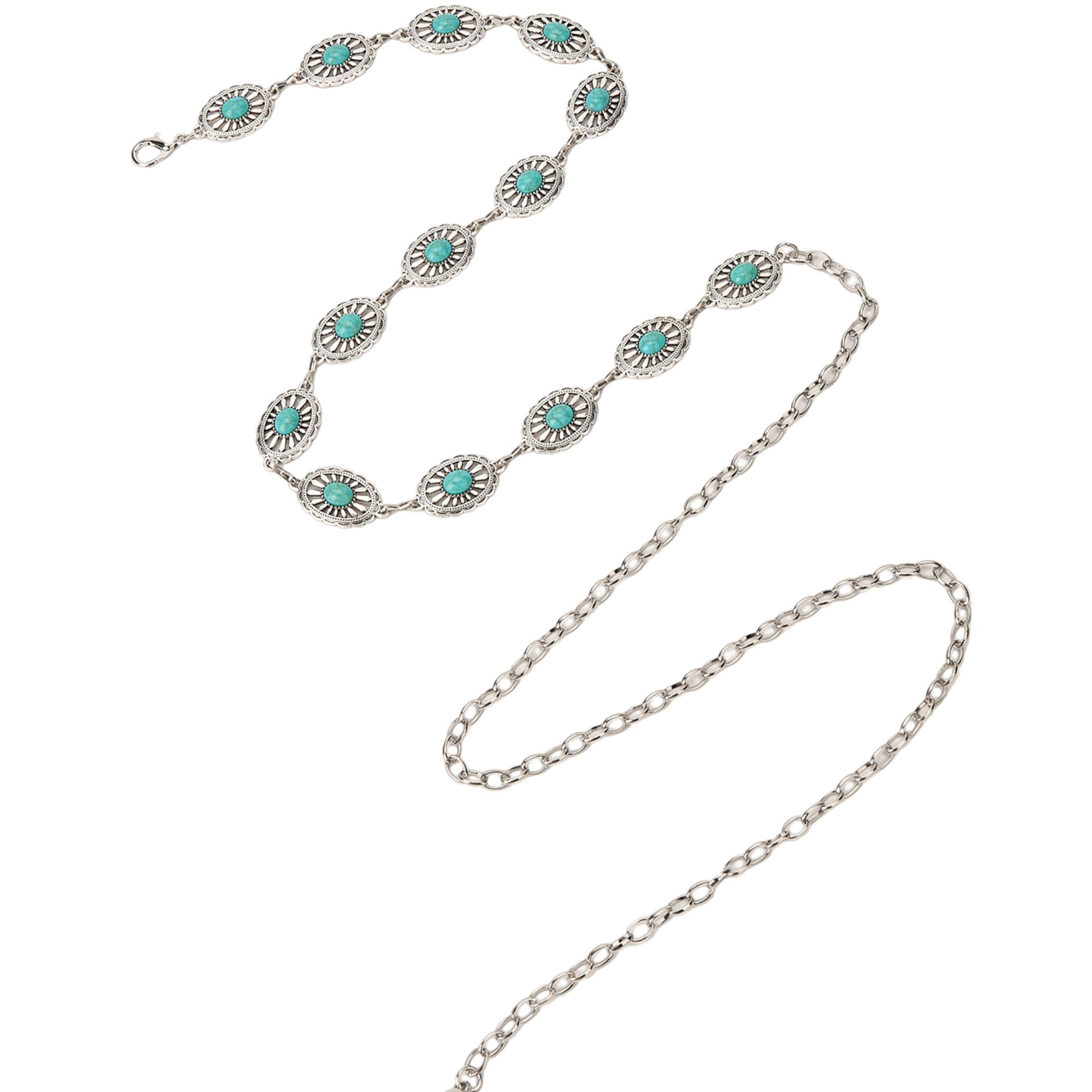 Anna-Kaci Vintage Adjustable Thin Chain Waist Belt with Turquoise Inspired Accents