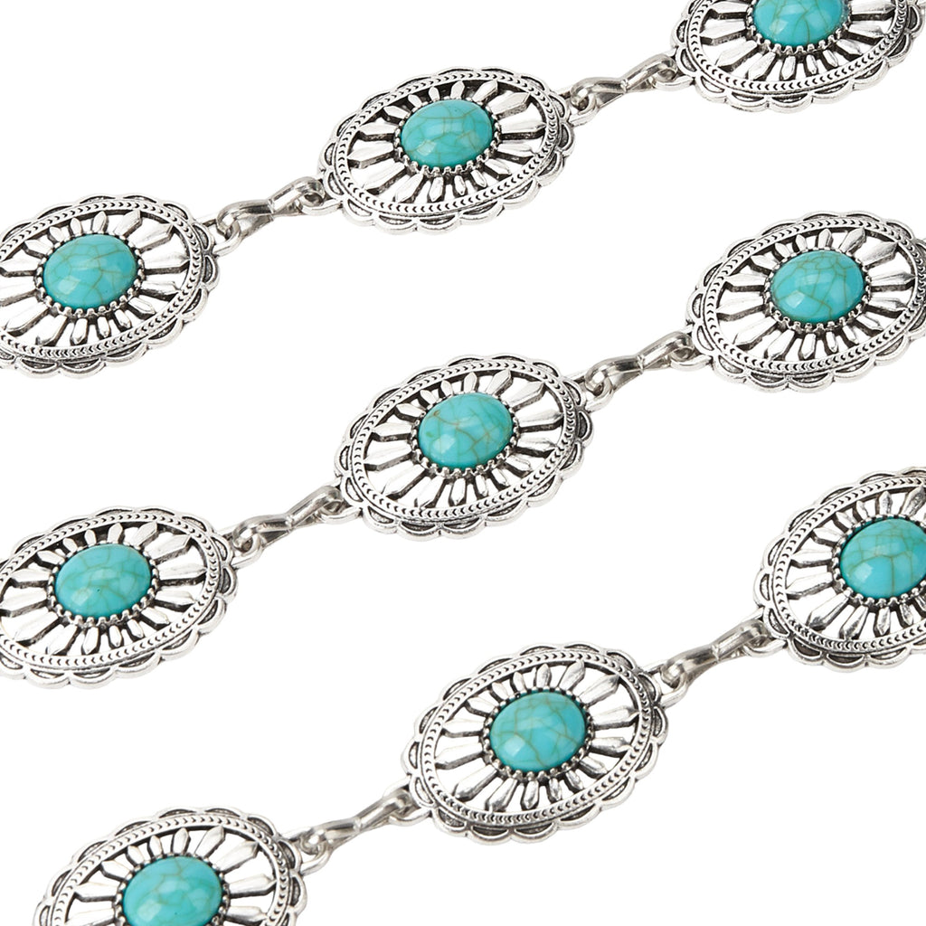 Anna-Kaci Vintage Adjustable Thin Chain Waist Belt with Turquoise Inspired Accents