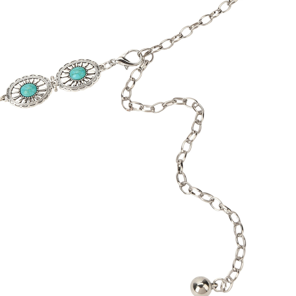 Anna-Kaci Vintage Adjustable Thin Chain Waist Belt with Turquoise Inspired Accents