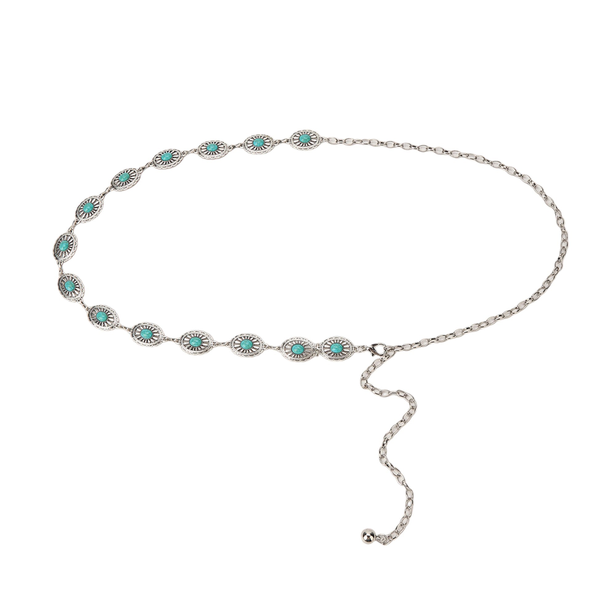 Anna-Kaci Vintage Adjustable Thin Chain Waist Belt with Turquoise Inspired Accents