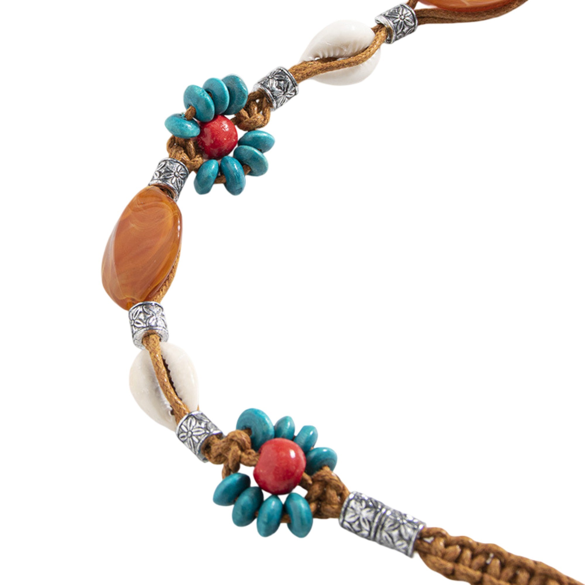 Anna-Kaci Womens Bohemian Beaded Braided Waist Belt with Adjustable Tie Closure