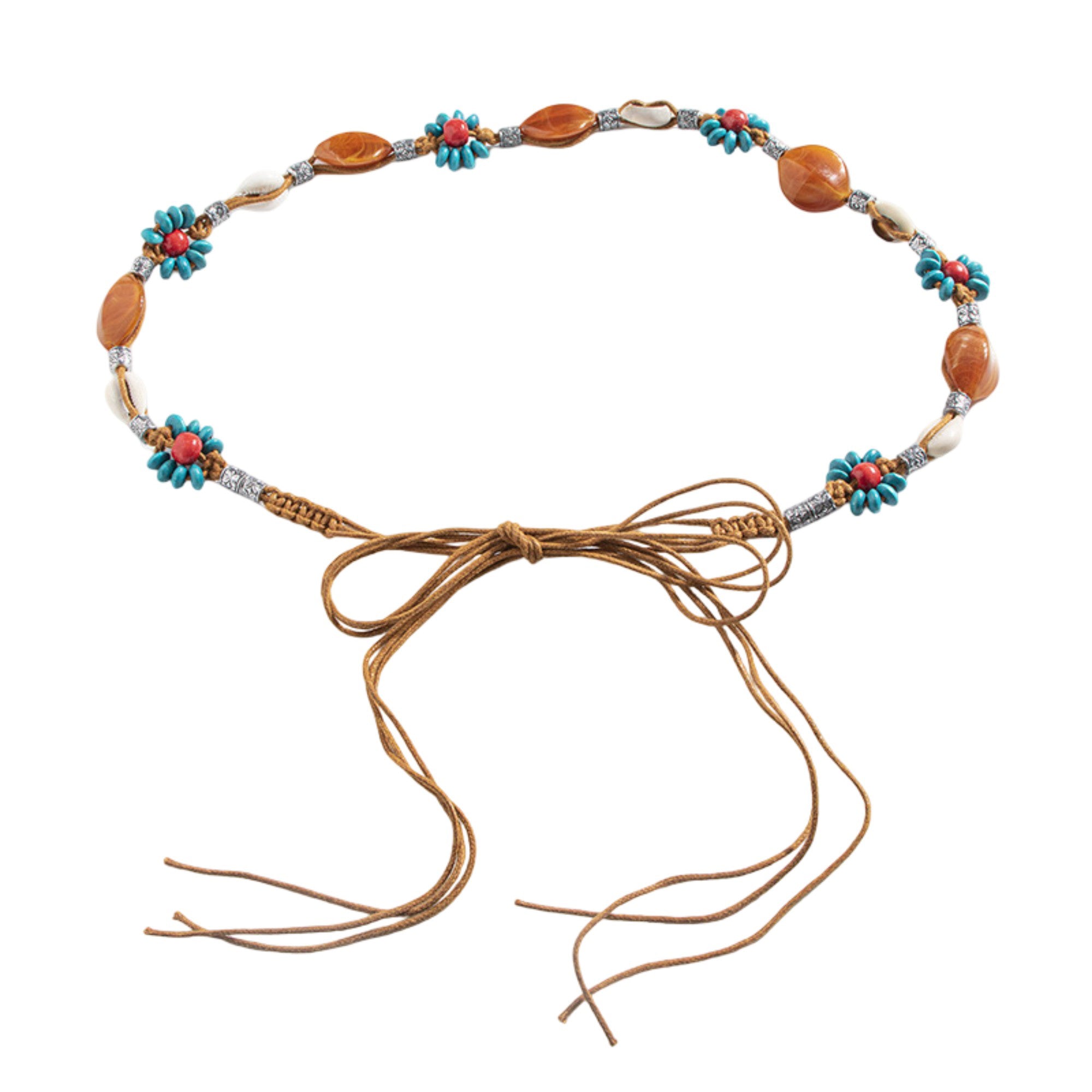 Anna-Kaci Womens Bohemian Beaded Braided Waist Belt with Adjustable Tie Closure