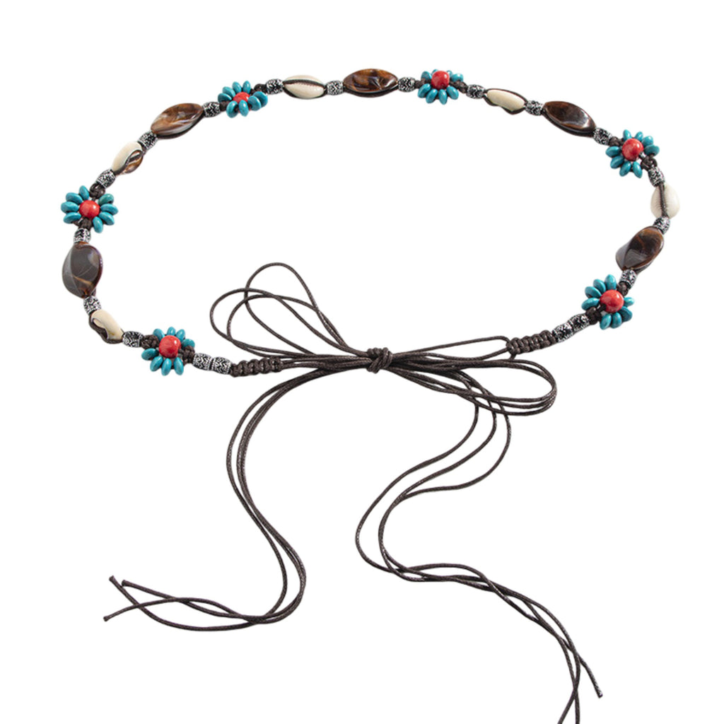 Anna-Kaci Womens Bohemian Beaded Braided Waist Belt with Adjustable Tie Closure
