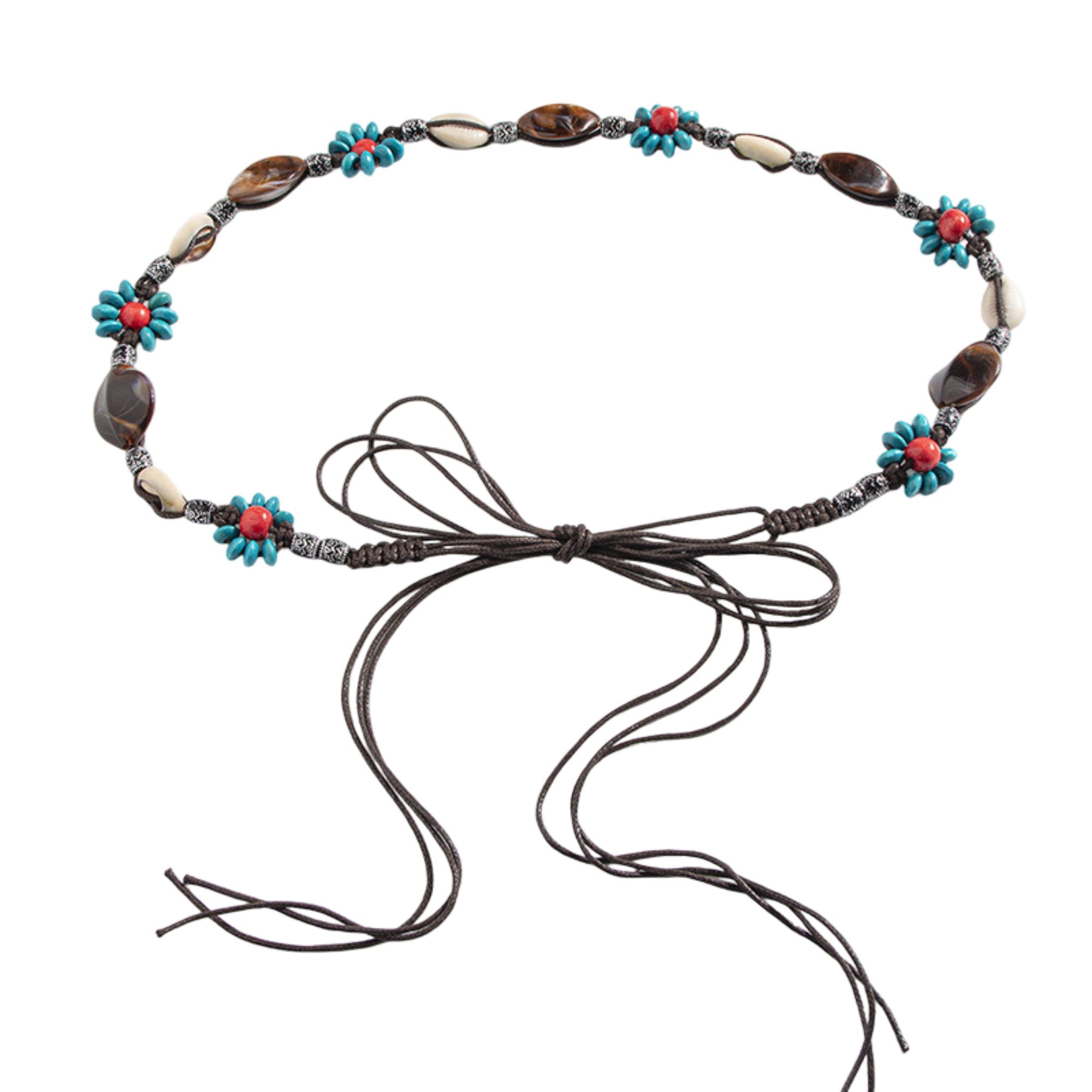 Anna-Kaci Womens Bohemian Beaded Braided Waist Belt with Adjustable Tie Closure