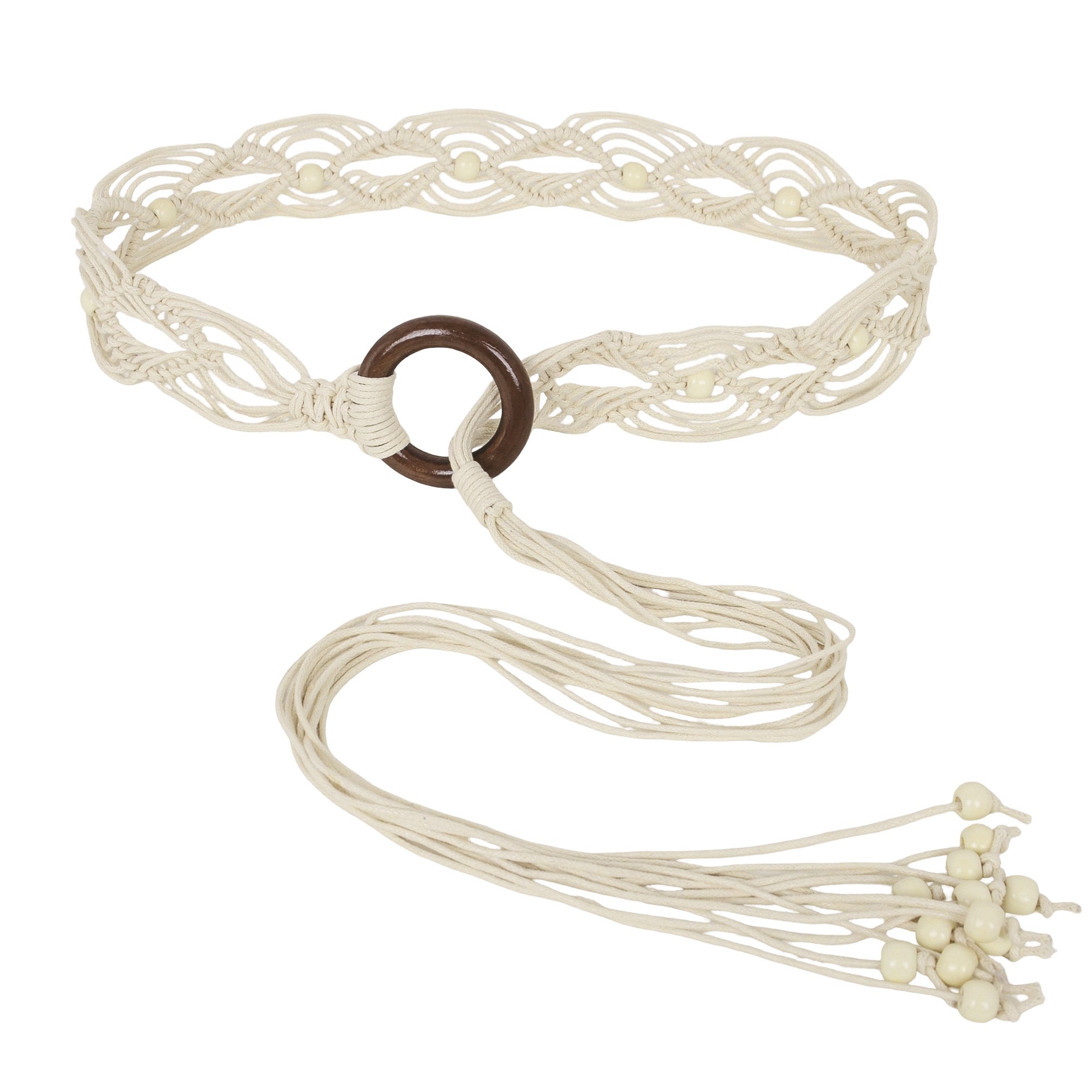 Anna-Kaci Womens Casual Braided Rope Belt with Wooden Ring