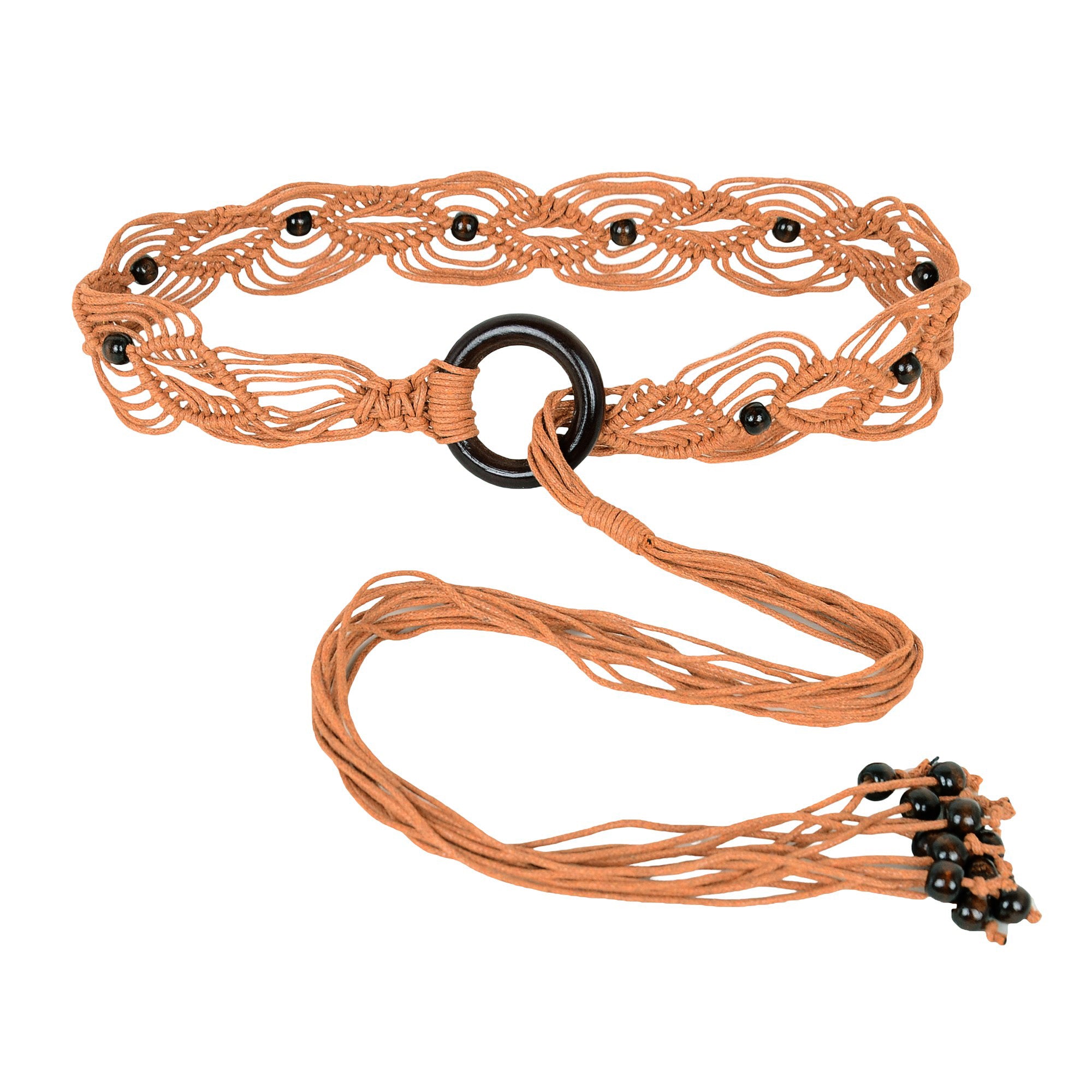 Anna-Kaci Womens Casual Braided Rope Belt with Wooden Ring