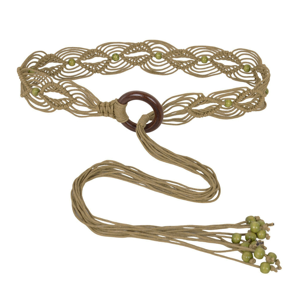 Anna-Kaci Womens Casual Braided Rope Belt with Wooden Ring