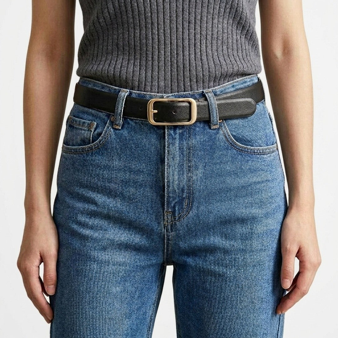 Anna-Kaci Women's Slim Leather Belt Square Buckle Adjustable Waist Belt Classic Minimalist Style