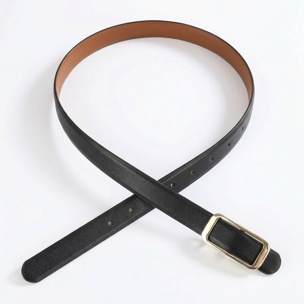 Anna-Kaci Women's Slim Leather Belt Square Buckle Adjustable Waist Belt Classic Minimalist Style