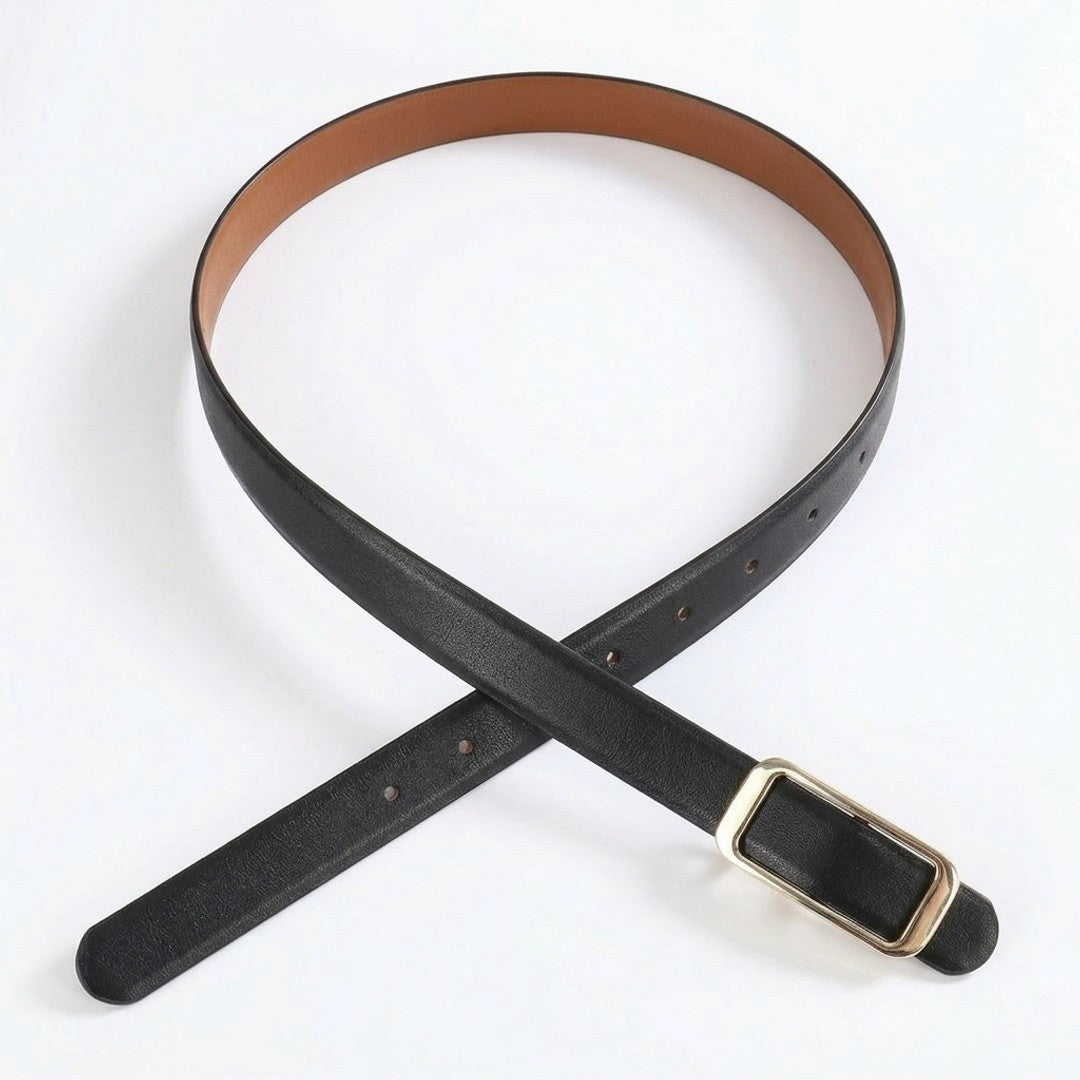 Anna-Kaci Women's Slim Leather Belt Square Buckle Adjustable Waist Belt Classic Minimalist Style