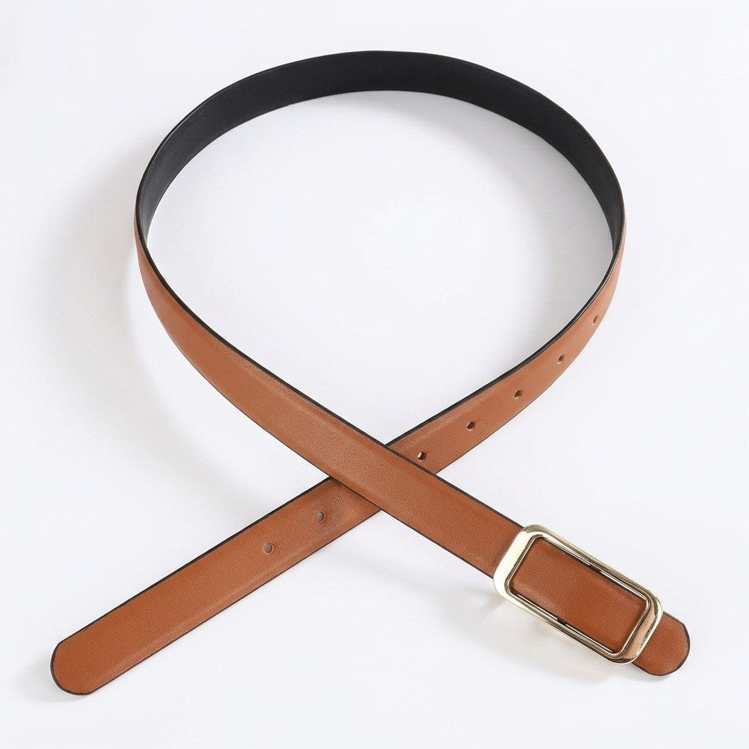 Anna-Kaci Women's Slim Leather Belt Square Buckle Adjustable Waist Belt Classic Minimalist Style