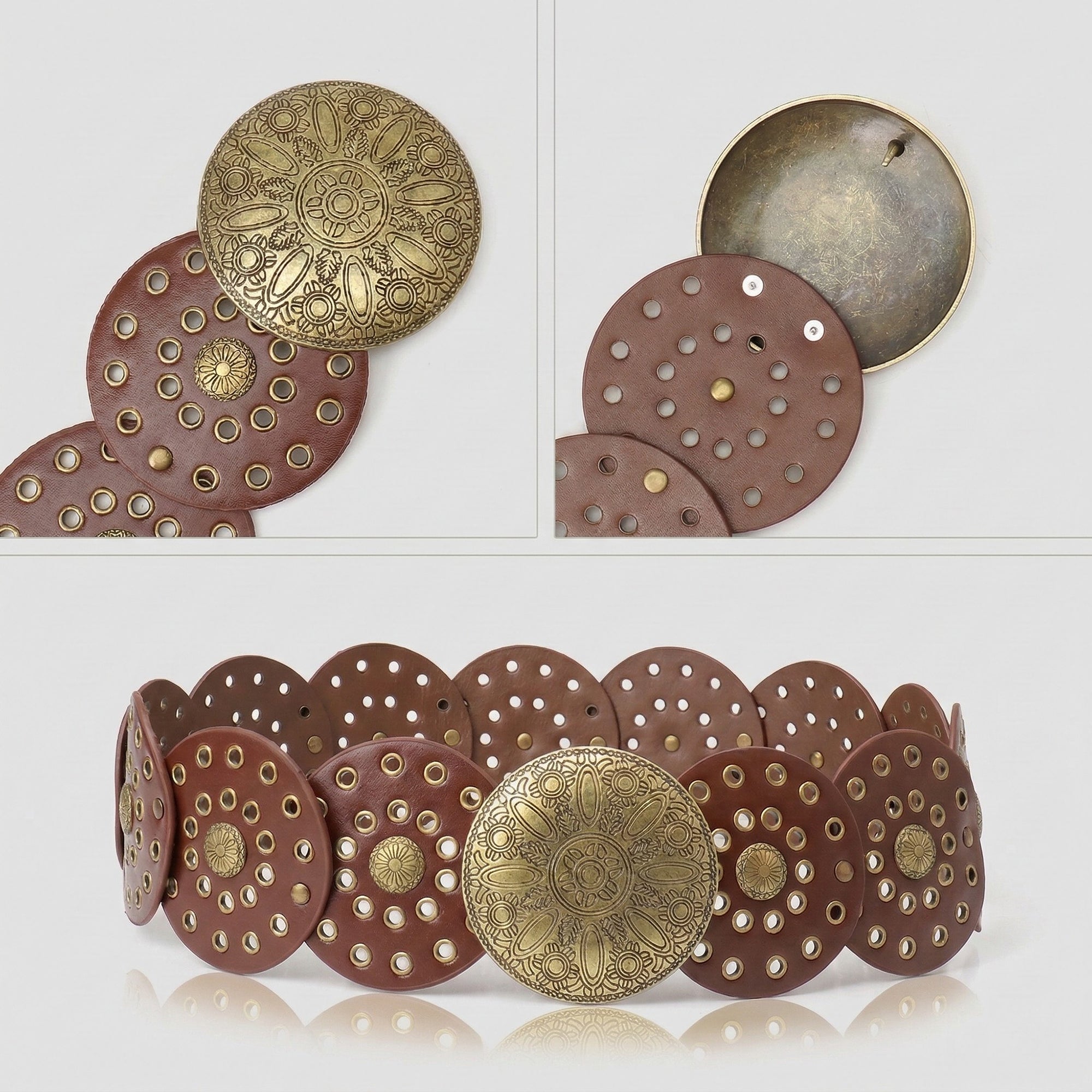 Anna-Kaci Women's Western Style Disc Waist Belt Large Round Medallion Buckle Decorative Studded Concho Belt