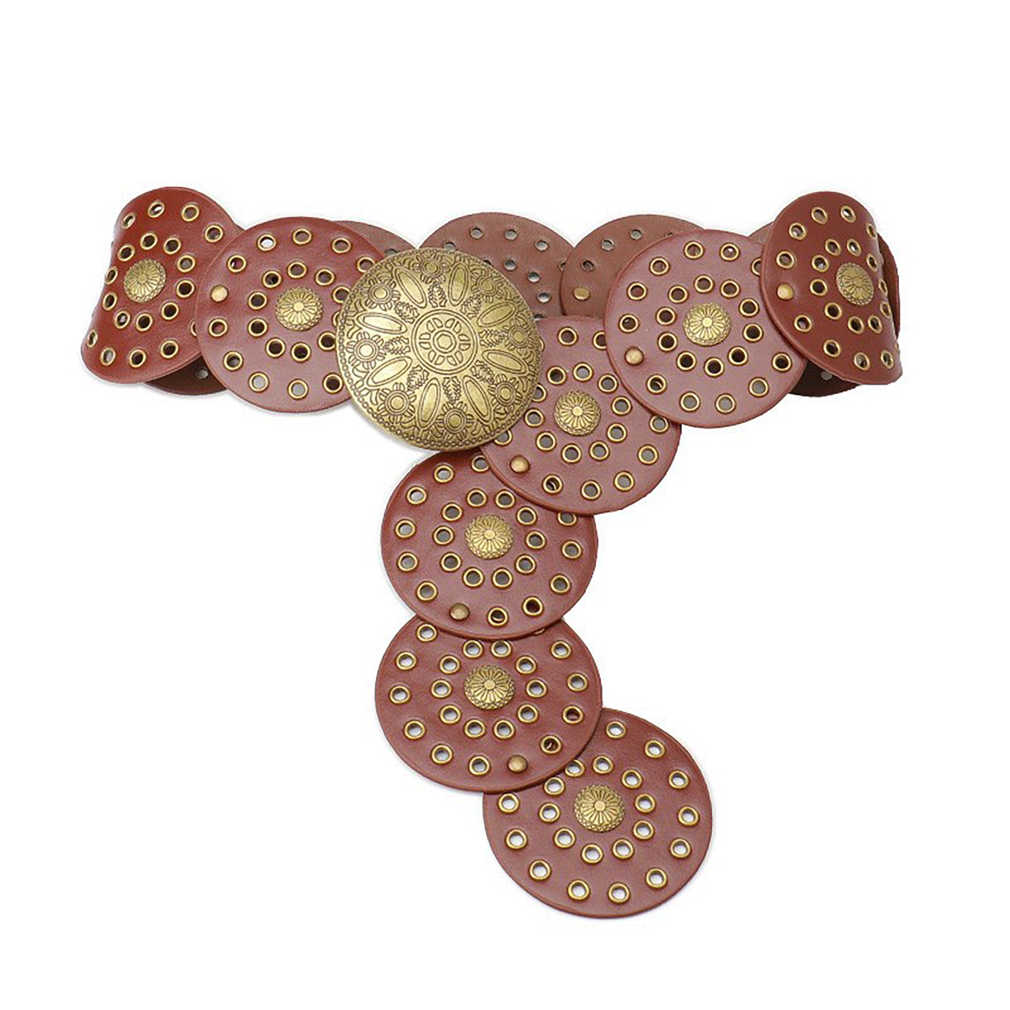 Anna-Kaci Women's Western Style Disc Waist Belt Large Round Medallion Buckle Decorative Studded Concho Belt