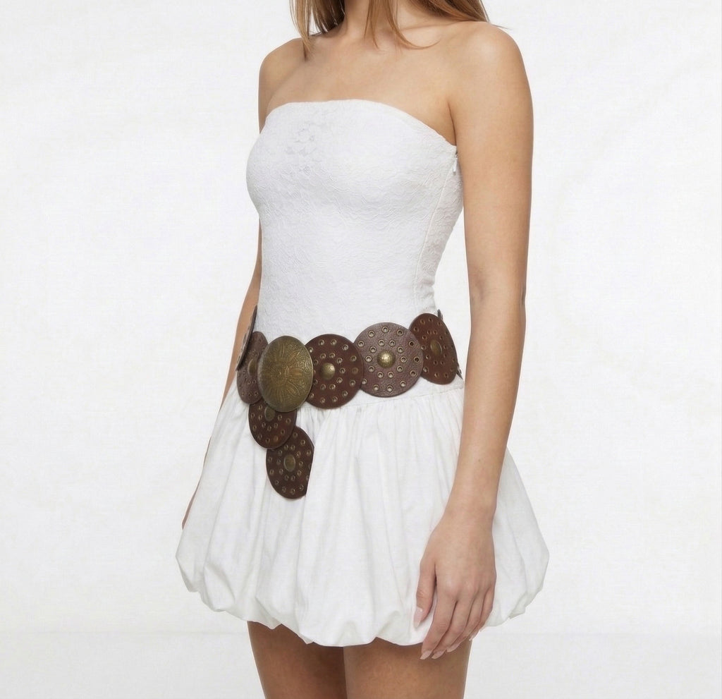 Anna-Kaci Women's Western Style Disc Waist Belt Large Round Medallion Buckle Decorative Studded Concho Belt