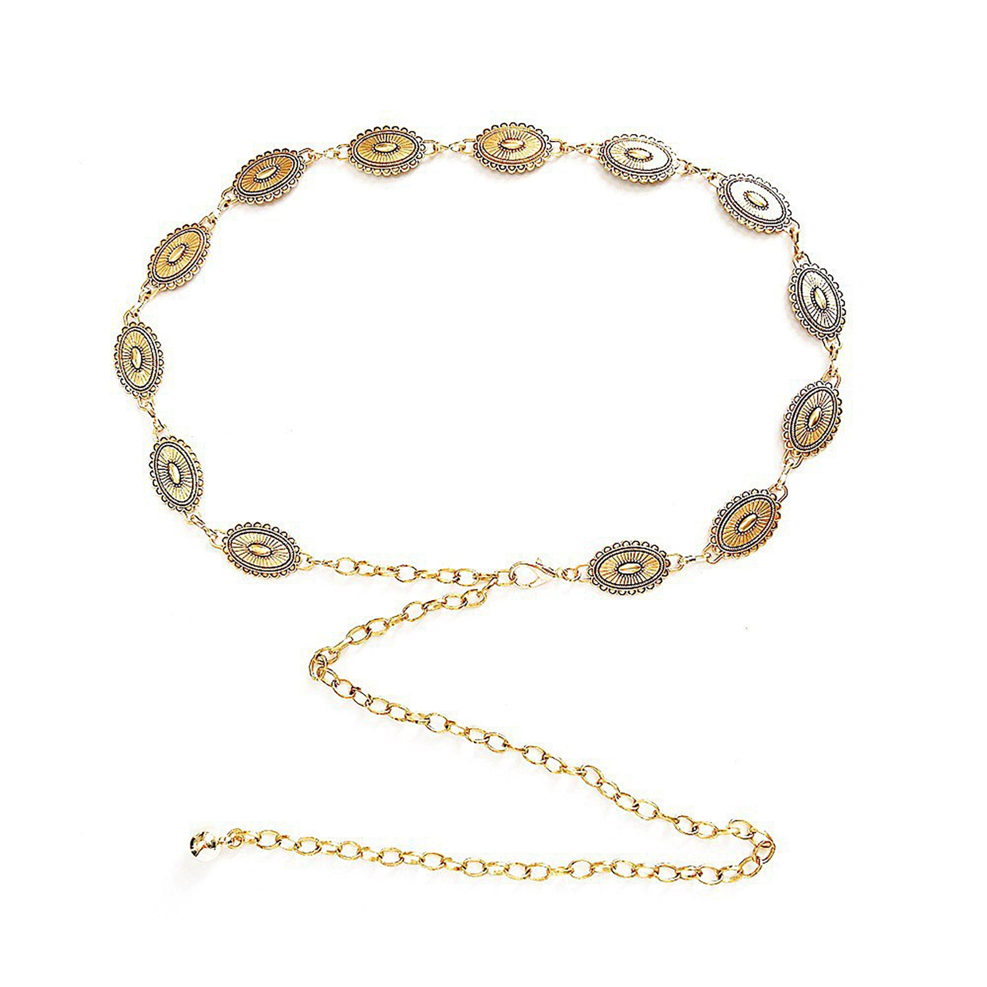 Anna-Kaci Women's Western Concho Chain Waist Belt - Oval Engraved Medallion Disc, Vintage Boho Statement Style