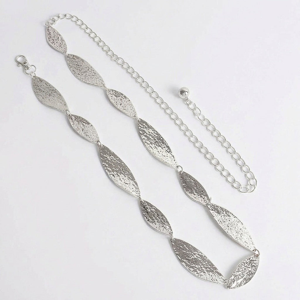 Anna-Kaci Women's Leaf Link Chain Waist Belt Textured Metal Leaf Disc Adjustable Fashion Statement Belt