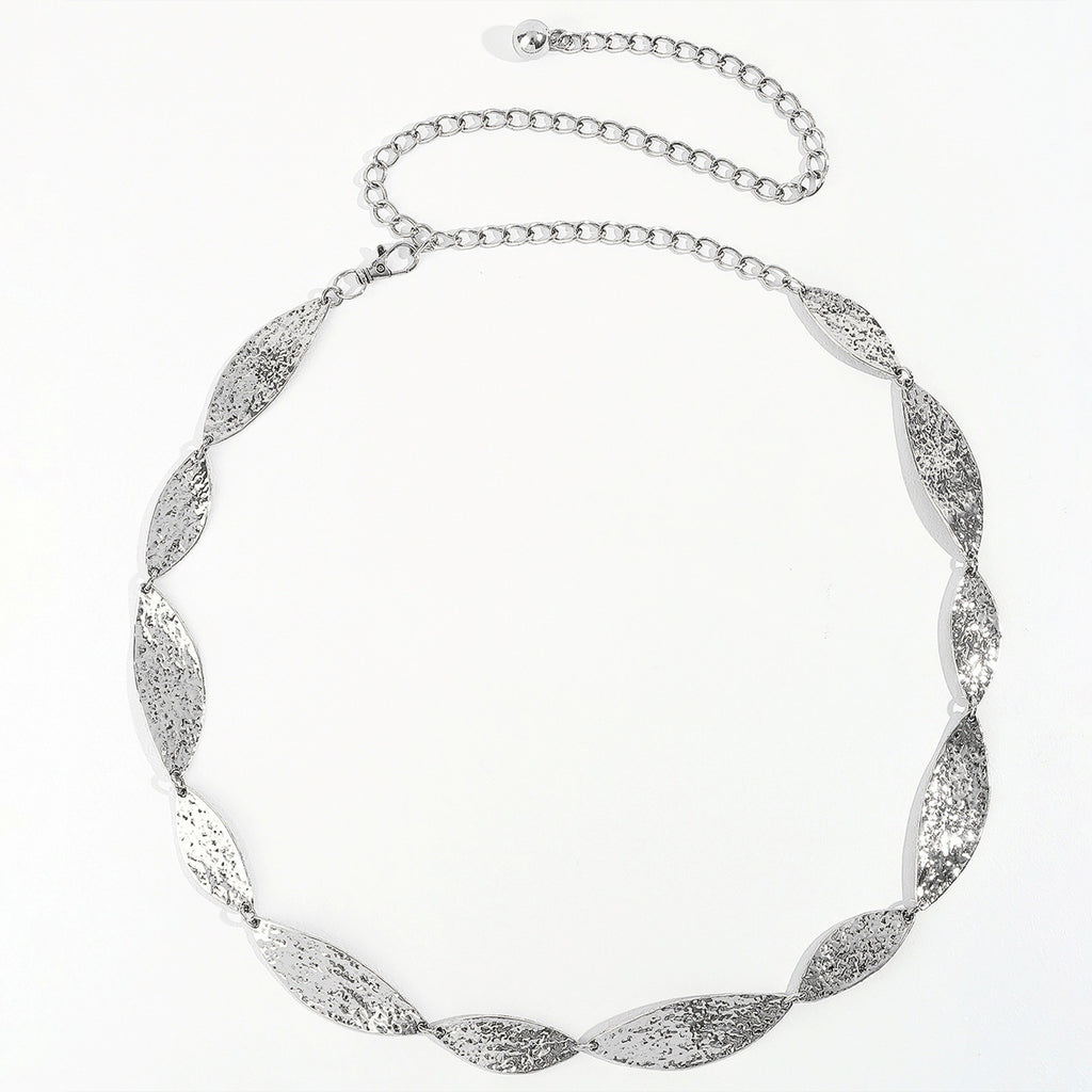 Anna-Kaci Women's Leaf Link Chain Waist Belt Textured Metal Leaf Disc Adjustable Fashion Statement Belt