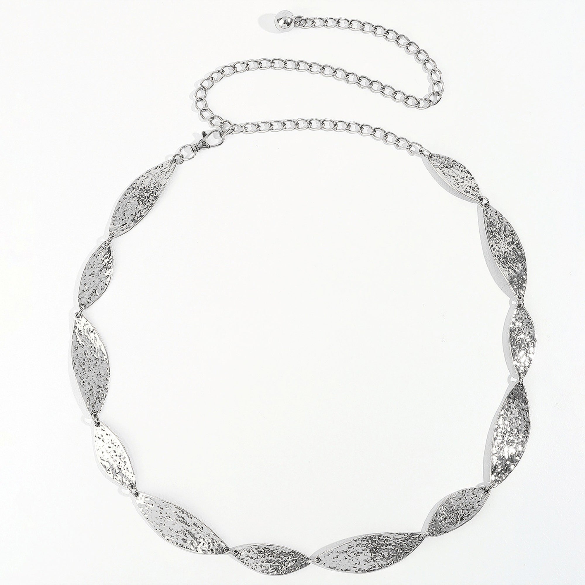Anna-Kaci Women's Leaf Link Chain Waist Belt Textured Metal Leaf Disc Adjustable Fashion Statement Belt