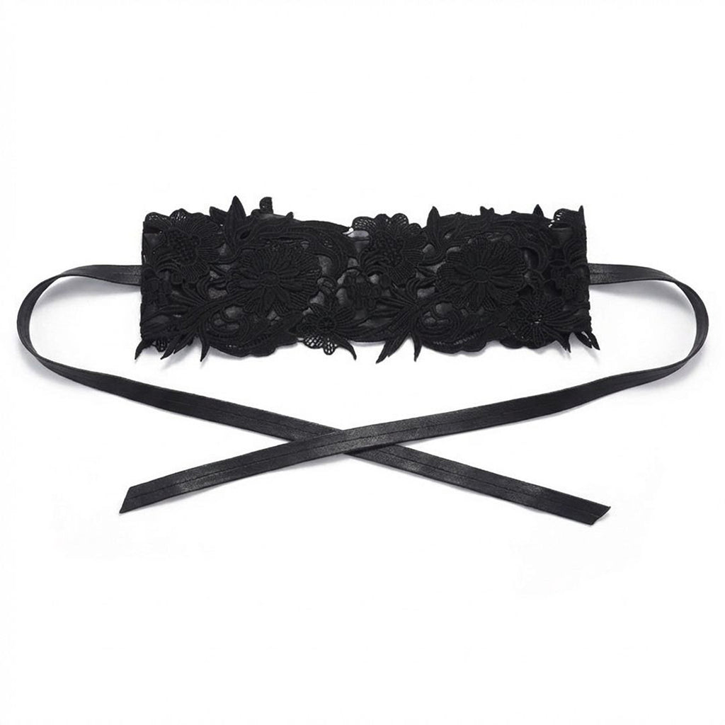 Anna-Kaci Women's Lace Corset Waist Belt Wide Floral Lace Cinch Belt Tie Front Adjustable Statement Belt