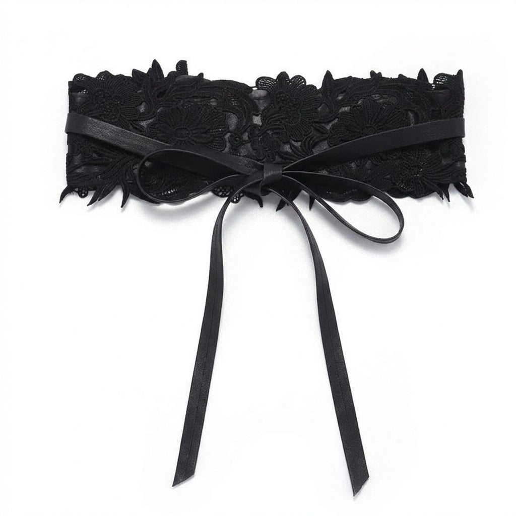 Anna-Kaci Women's Lace Corset Waist Belt Wide Floral Lace Cinch Belt Tie Front Adjustable Statement Belt