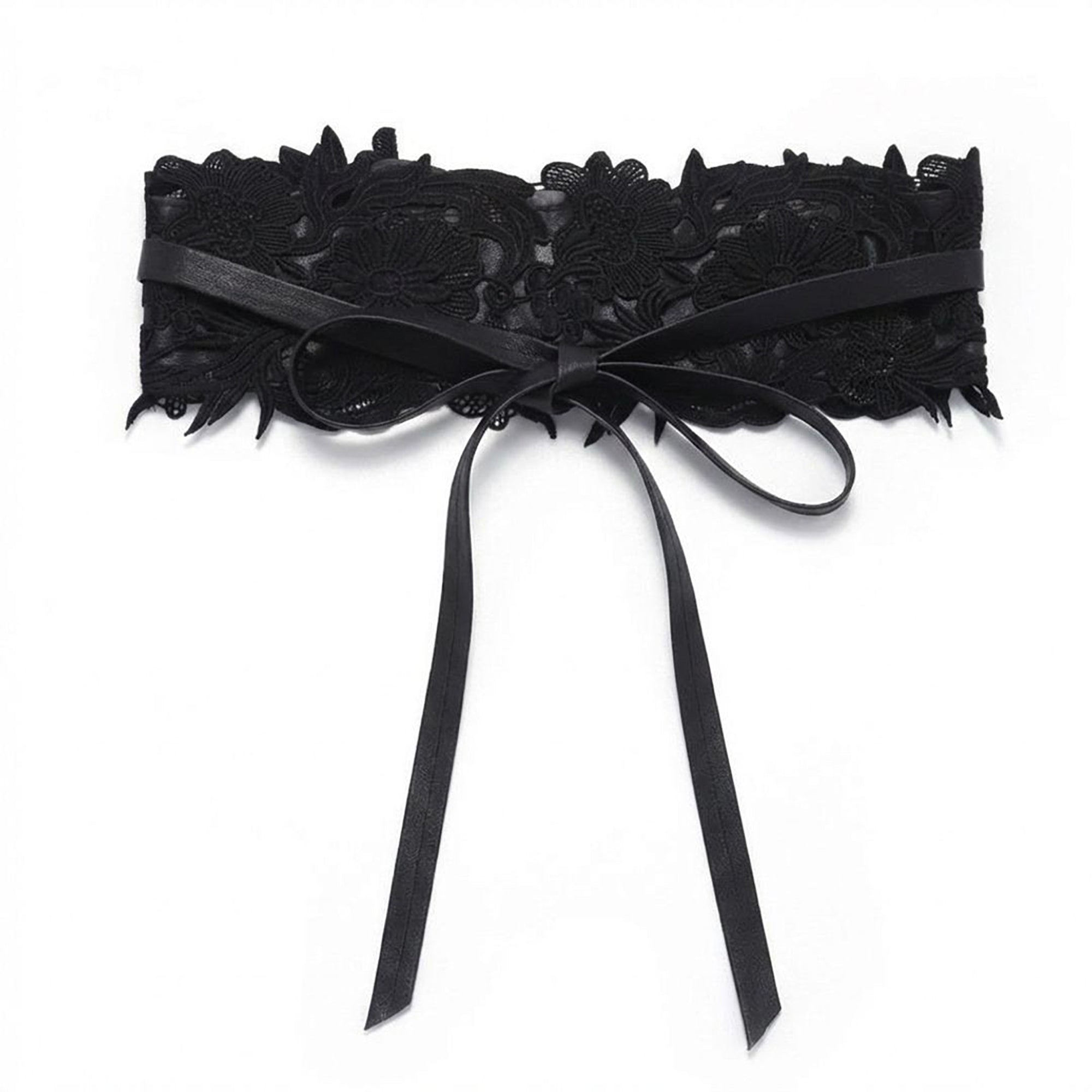 Anna-Kaci Women's Lace Corset Waist Belt Wide Floral Lace Cinch Belt Tie Front Adjustable Statement Belt
