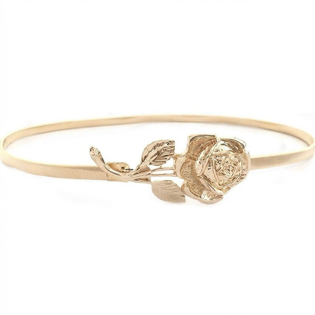 Anna-Kaci Women's Slim Floral Metal Waist Belt Delicate Rose Buckle Skinny Adjustable Dress Belt