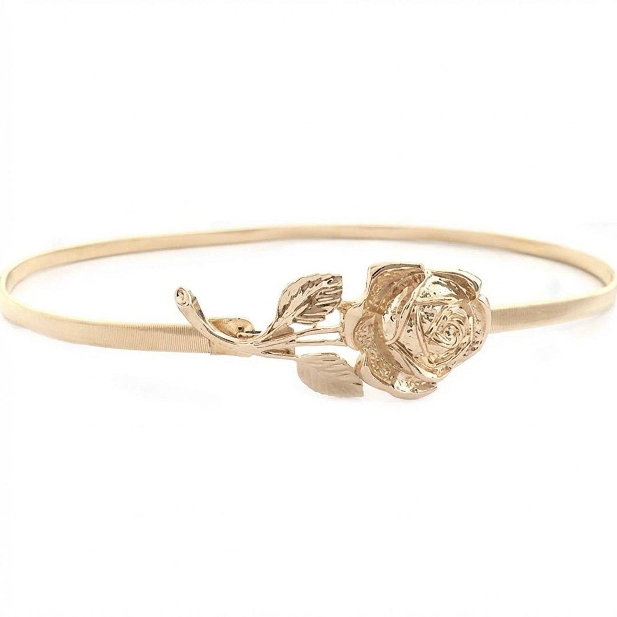 Anna-Kaci Women's Slim Floral Metal Waist Belt Delicate Rose Buckle Skinny Adjustable Dress Belt