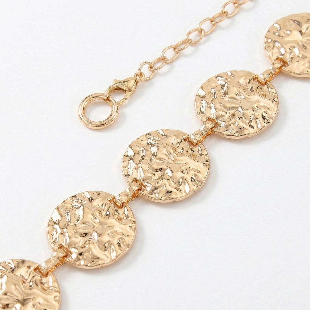 Anna-Kaci Women's Textured Coin Disc Waist Chain Belt Adjustable Link Metal Body Jewelry Accessory