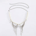 Anna-Kaci Women's Pearl Beaded Waist Chain Belt with Spike Fringe Drop Pendant Body Jewelry Accessory