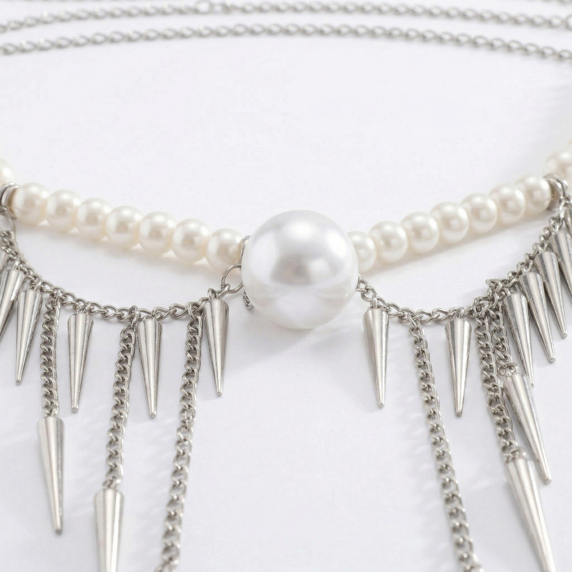 Anna-Kaci Women's Pearl Beaded Waist Chain Belt with Spike Fringe Drop Pendant Body Jewelry Accessory