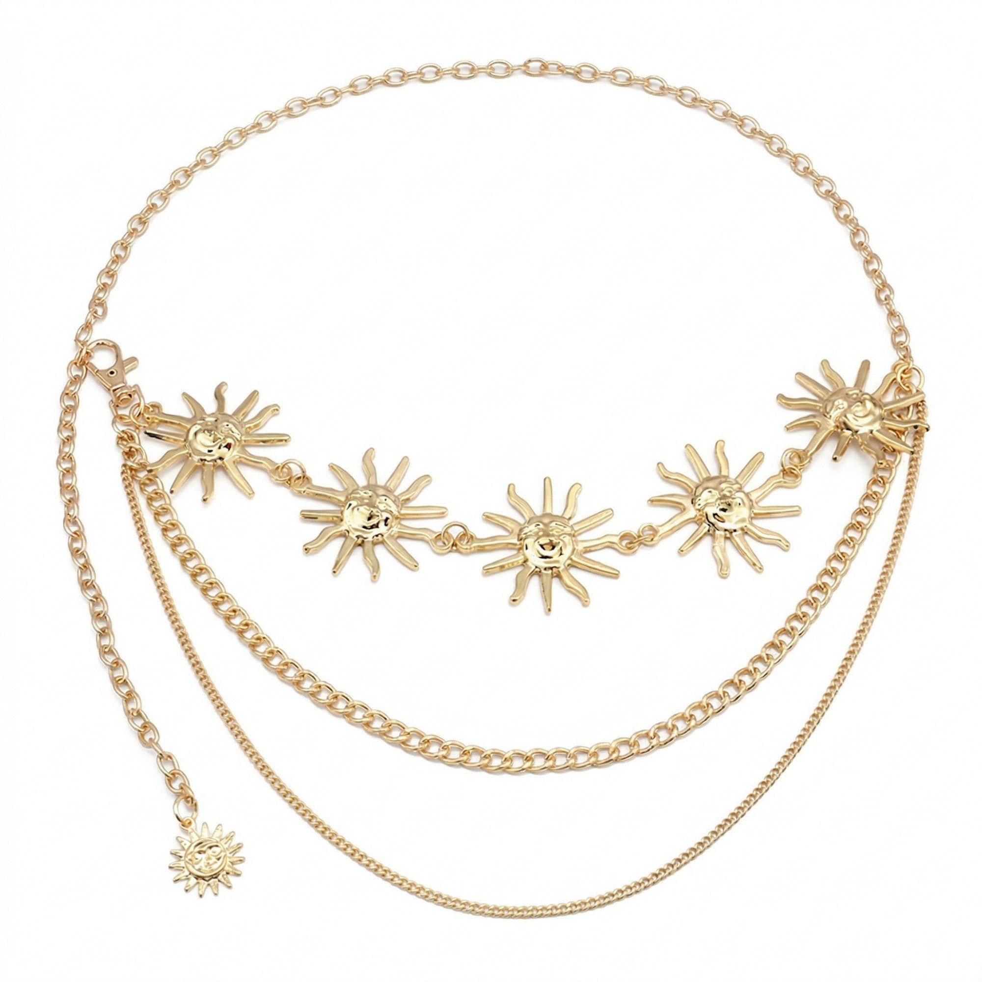Anna-Kaci Women's Sun Charm Waist Chain Belt Layered Link Adjustable Metal Body Jewelry Accessory
