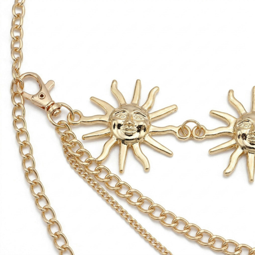 Anna-Kaci Women's Sun Charm Waist Chain Belt Layered Link Adjustable Metal Body Jewelry Accessory