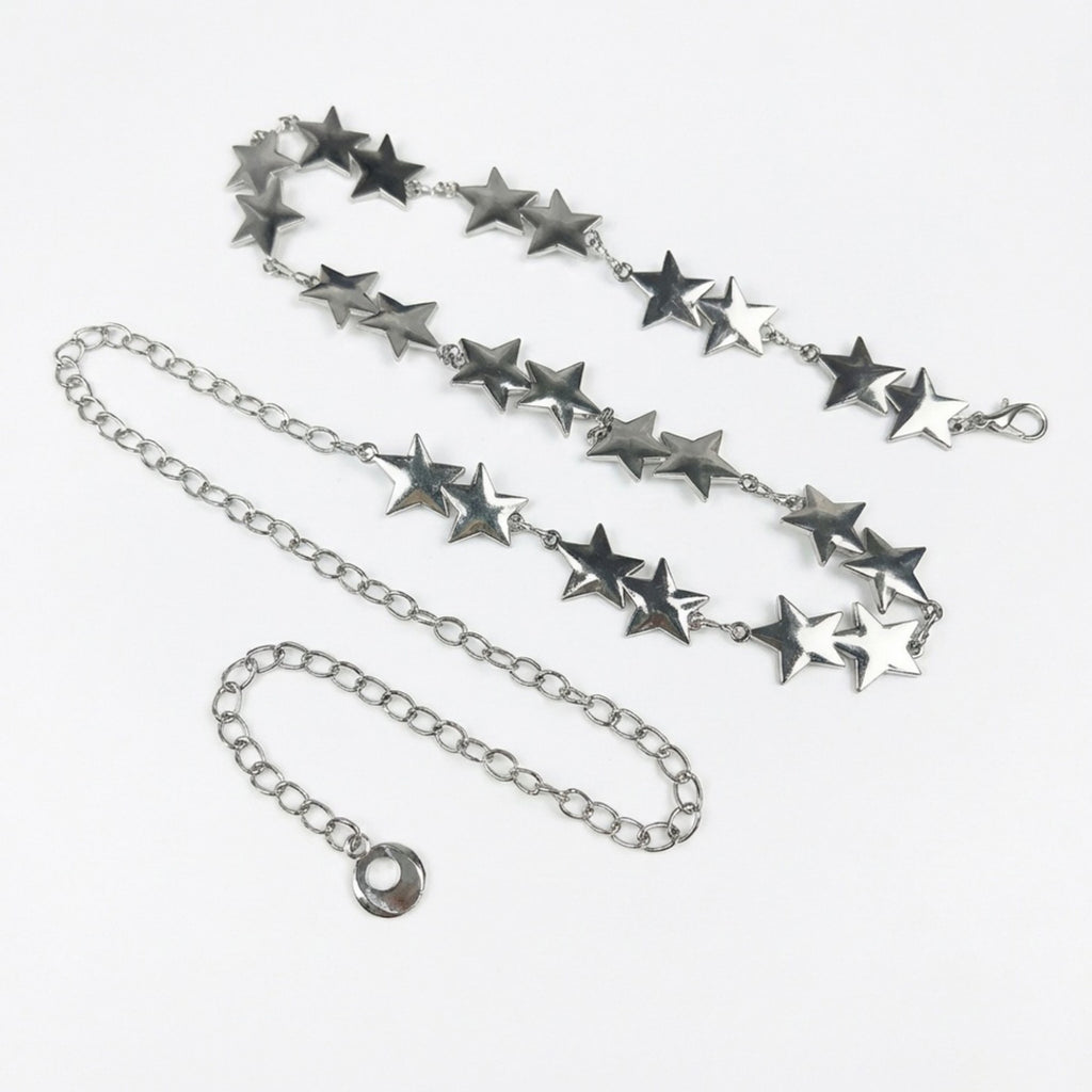 Anna-Kaci Women's Star Link Waist Chain Belt Adjustable Metal Charm Body Jewelry Accessory