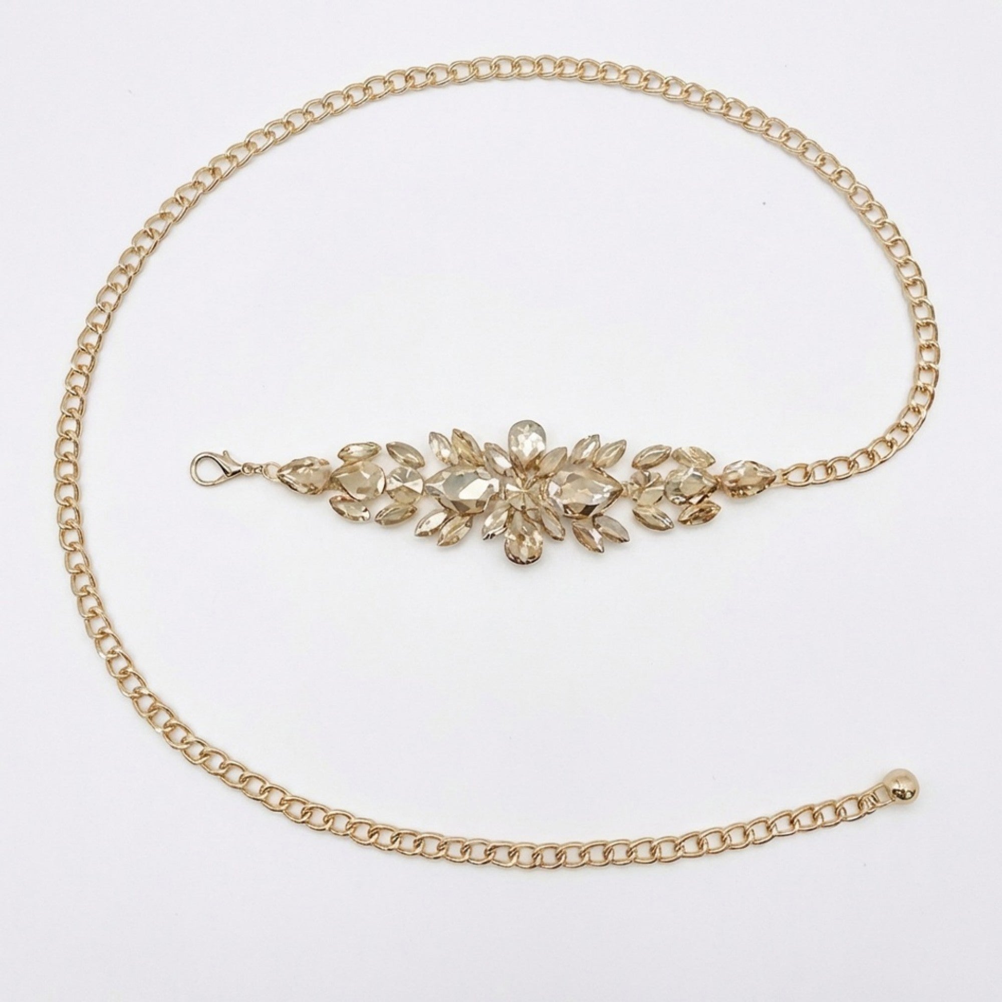 Anna-Kaci Women's Crystal Floral Waist Chain Belt with Rhinestone Cluster Pendant Adjustable Link Body Jewelry