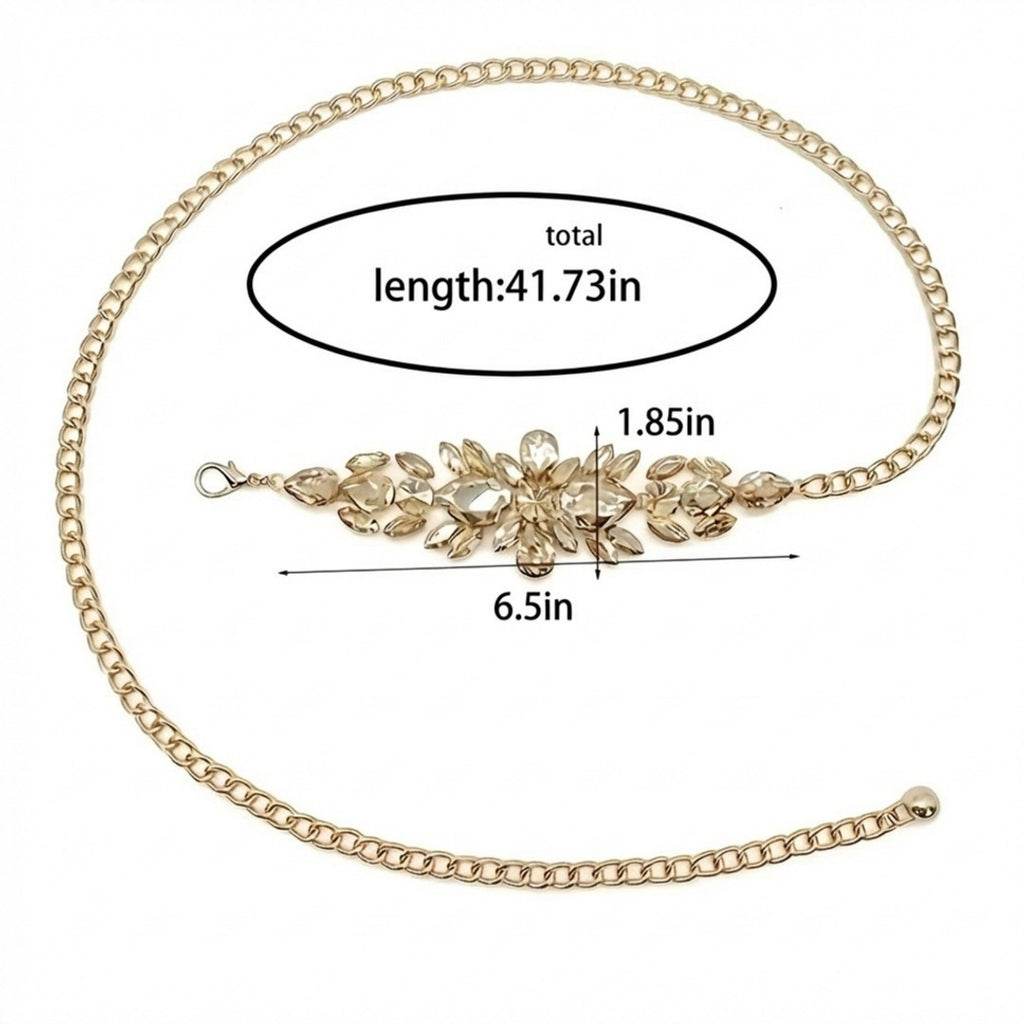 Anna-Kaci Women's Crystal Floral Waist Chain Belt with Rhinestone Cluster Pendant Adjustable Link Body Jewelry