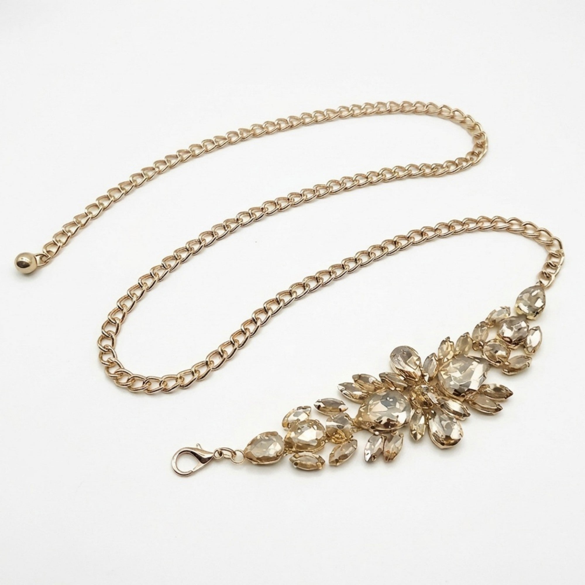 Anna-Kaci Women's Crystal Floral Waist Chain Belt with Rhinestone Cluster Pendant Adjustable Link Body Jewelry
