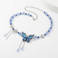 Anna-Kaci Women's Butterfly Beaded Waist Chain Belt with Crystal Pendant Fringe Adjustable Body Jewelry