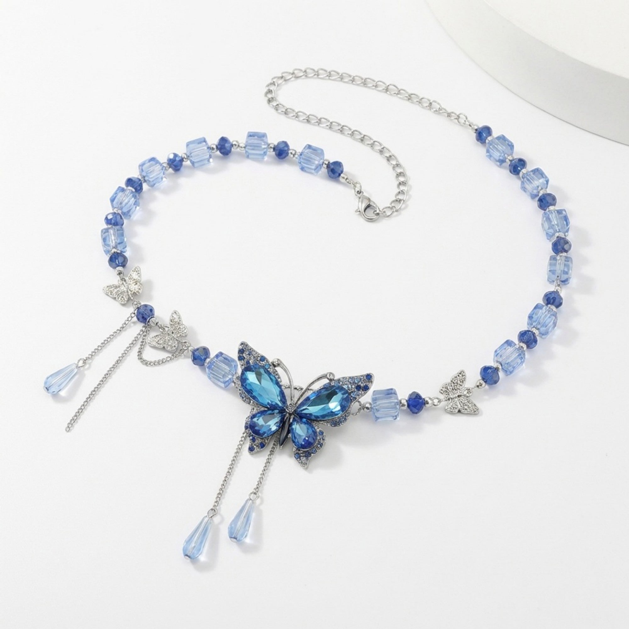 Anna-Kaci Women's Butterfly Beaded Waist Chain Belt with Crystal Pendant Fringe Adjustable Body Jewelry