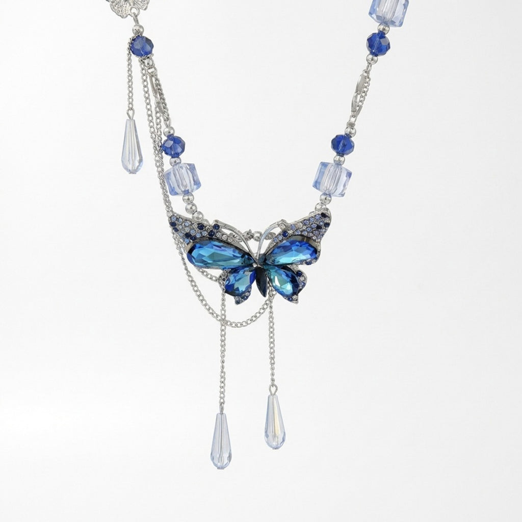 Anna-Kaci Women's Butterfly Beaded Waist Chain Belt with Crystal Pendant Fringe Adjustable Body Jewelry