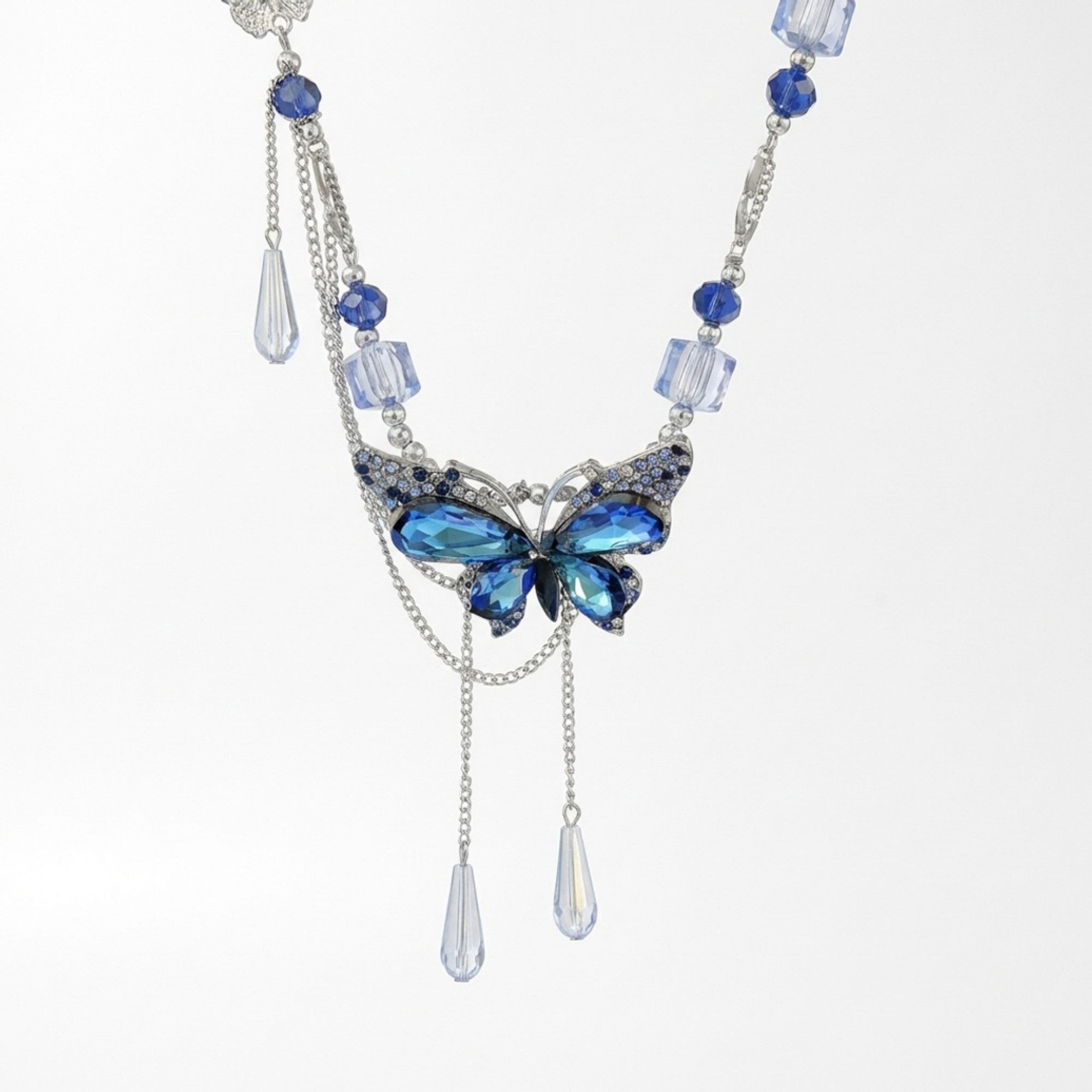 Anna-Kaci Women's Butterfly Beaded Waist Chain Belt with Crystal Pendant Fringe Adjustable Body Jewelry