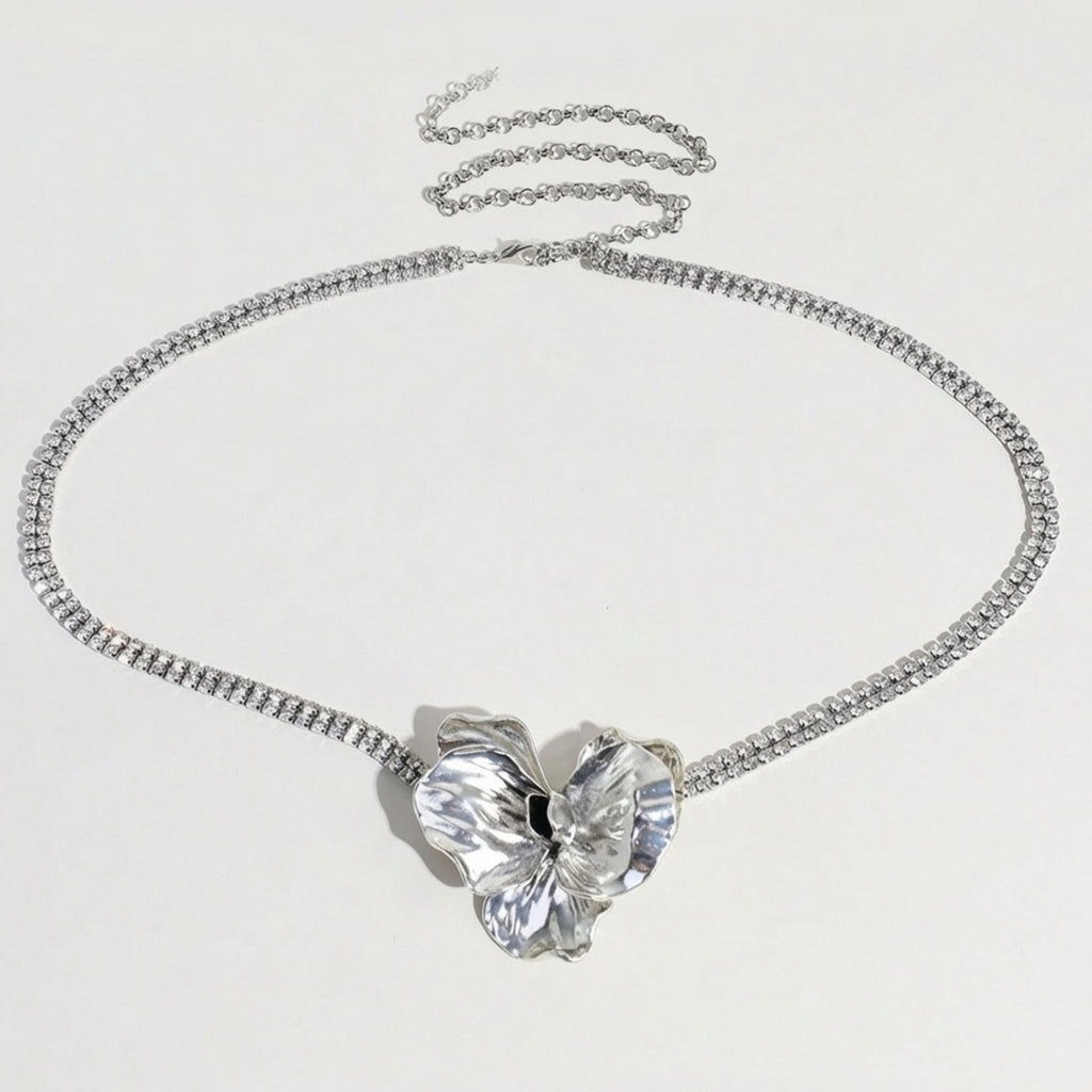 Anna-Kaci Women's Rhinestone Waist Chain Belt with Flower Pendant Adjustable Link Body Jewelry Accessory