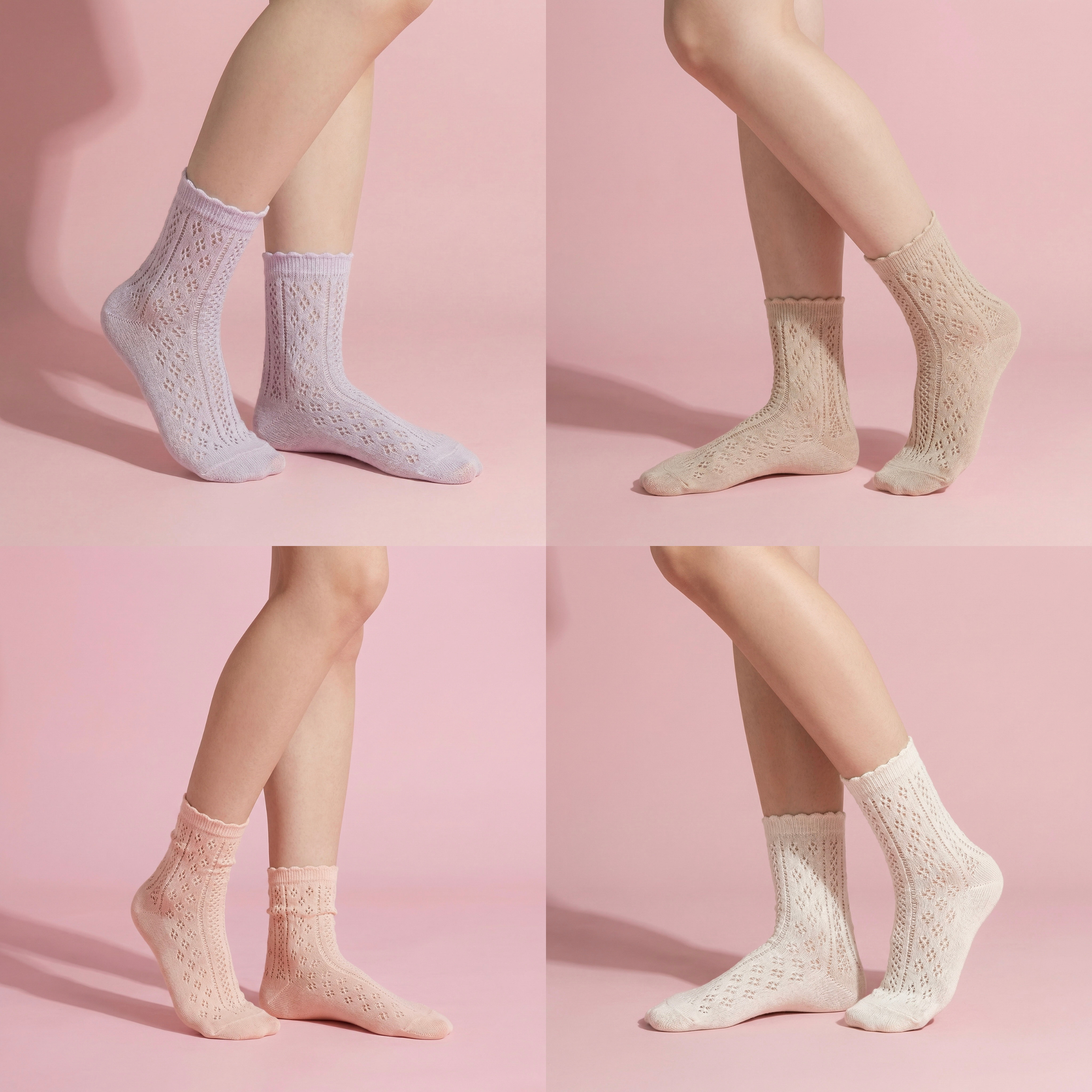 Anna-Kaci 4 Pairs Women's Lace Knit Crew Socks Lightweight Breathable Mesh Style with Elastic Cuff in Assorted Patterns