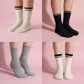 Women's crew socks with striped, ribbed and stretch