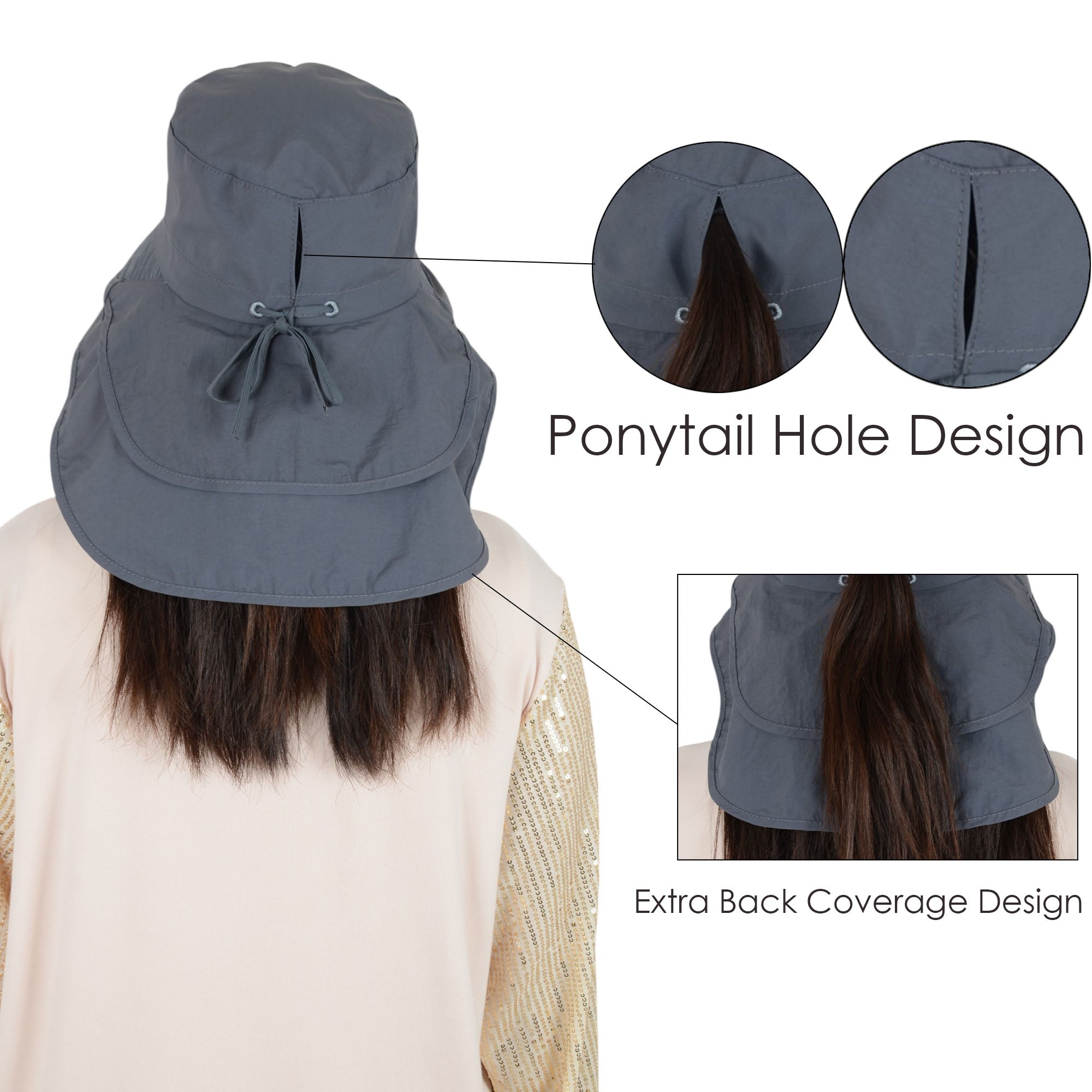 Alilang Womens Sun Hat Wide Brim Bucket Hats with Neck Flap and Ponytail Hole for Summer Beach Fishing Hiking