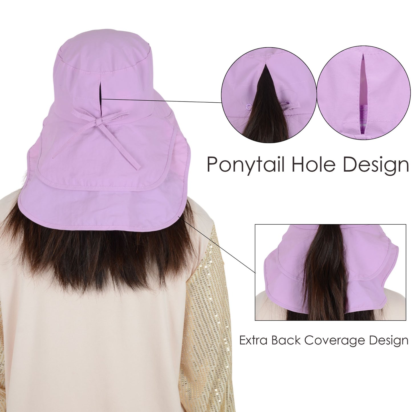 Alilang Womens Sun Hat Wide Brim Bucket Hats with Neck Flap and Ponytail Hole for Summer Beach Fishing Hiking