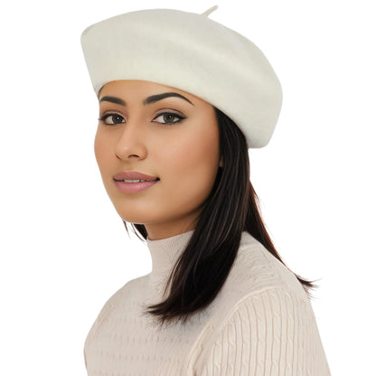 Women's Wool French Beret Hats Solid Color Classic Beanie Fall Winter Cap