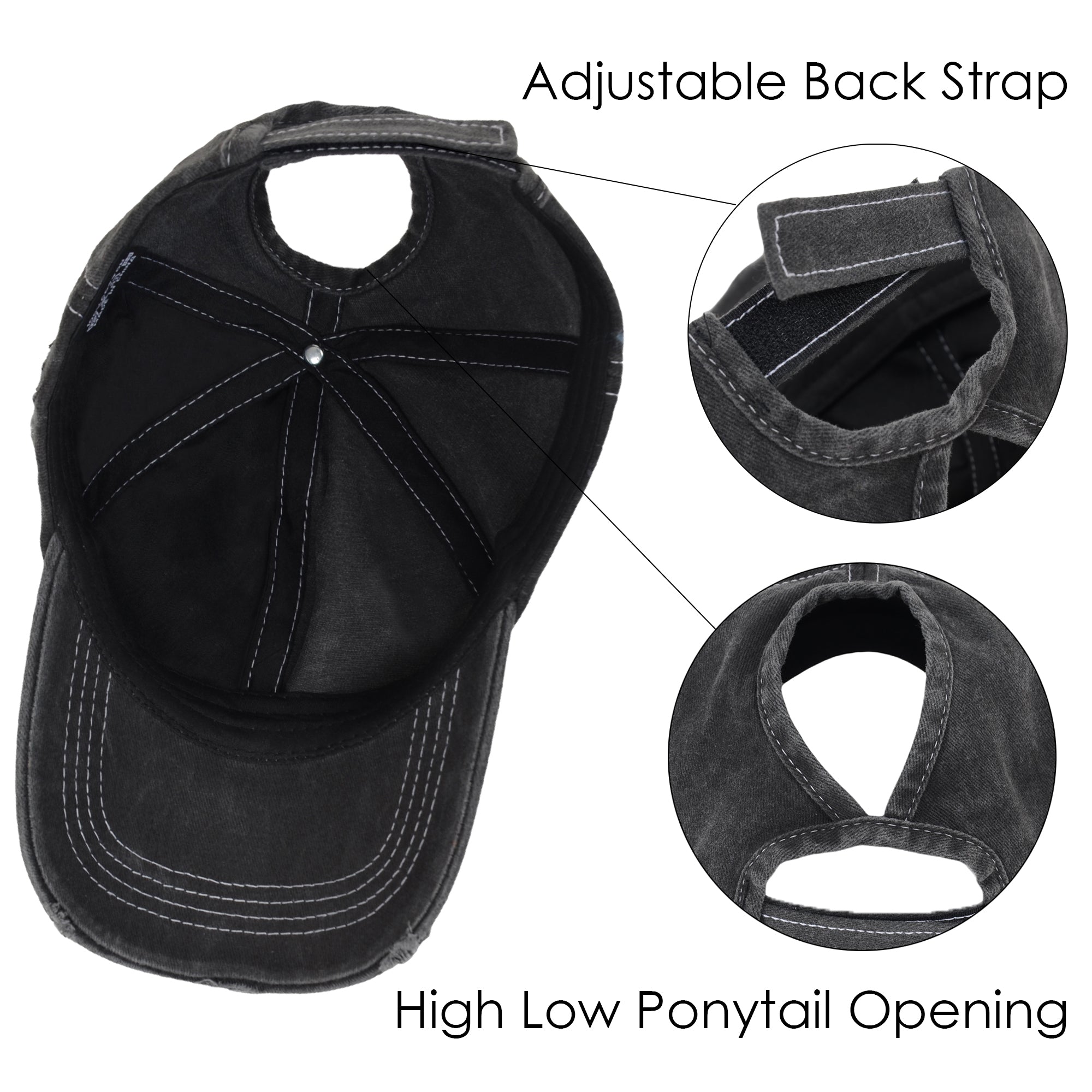 Anna-Kaci Women's Baseball Cap Glitter Star Distressed Ponytail Hat High Messy Bun Ponycap Trucker Dad Hat