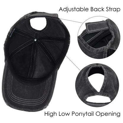 Anna-Kaci Women's Baseball Cap Glitter Star Distressed Ponytail Hat High Messy Bun Ponycap Trucker Dad Hat