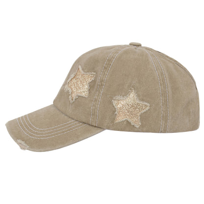 Anna-Kaci Women's Baseball Cap Glitter Star Distressed Ponytail Hat High Messy Bun Ponycap Trucker Dad Hat