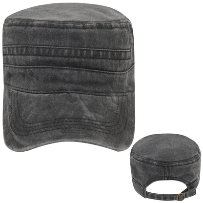 Anna-Kaci Unisex Cotton Basic Cadet Hats Vintage Washed Flat Top Cap with Adjustable Strap